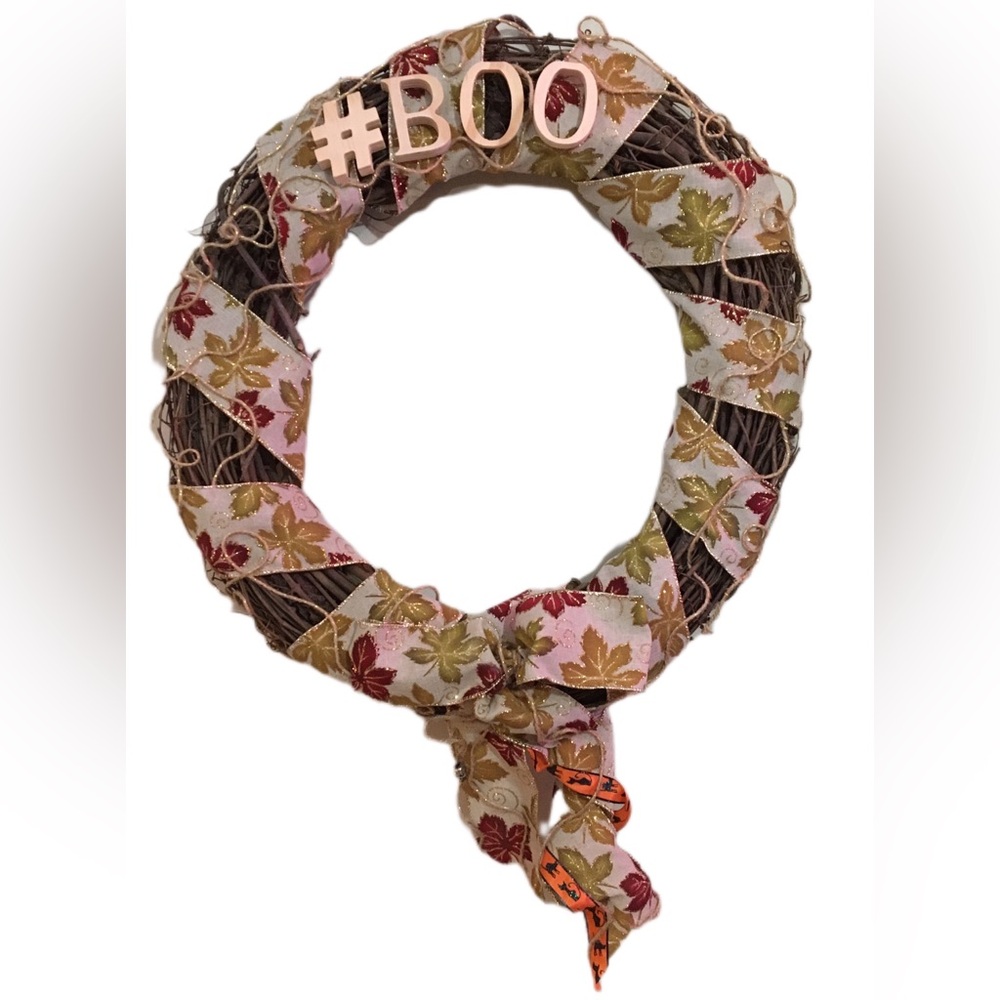 Autumn Leaf Wreath with BOO Accent